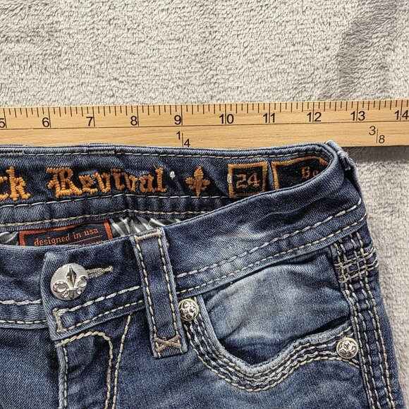 Rock Revival Jeans Womens 24 Blue Betty Boot Bootcut Embroidered Pockets Stretch - Picture 10 of 13